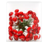 MIJOMA Lot de 60 champignons décoratifs avec fiche métallique - Décoration de Noël et accessoires de bricolage - Décoration champignon rouge et blanc - Polyvalent (mini - Lot de 60 (environ 20 mm)