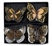 MIJOMA Lot de 8 papillons décoratifs à clip colorés pour décoration festive, polyvalents pour art floral, mariage, Noël et travaux manuels (noir/marron)