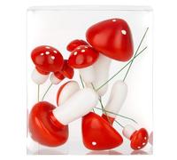 MIJOMA Lot de 9 champignons décoratifs en forme de champignons avec fiche métallique - Décoration de Noël et accessoires de bricolage - Rouge et blanc - Polyvalent (grand - Lot de 9 (environ 24, 40