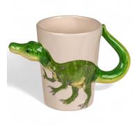 MIJOMA Lot de gobelets 3D, avec anse en dolomite, environ 300 ml, pour enfants, avec motifs de dinosaures, peintes à la main, en céramique, pour garçons et filles, motif Velociraptor