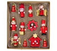 MIJOMA Lot de pendentifs en bois peints à la main - Motifs nostalgiques - Pour décoration de Noël - Différents designs (12, 2,5-4 cm)