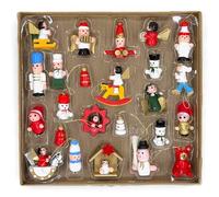 MIJOMA Lot de pendentifs en bois peints à la main pour sapin de Noël avec motifs nostalgiques - Différents designs (24, 2,5-4 cm)