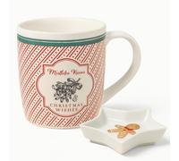 MIJOMA Lot de tasses en porcelaine avec bol en forme d'étoile, tasse de Noël, 350 ml, avec repose-biscuits ou sachets de thé, coffret cadeau pour Noël (blanc/rouge, motif Mistletoe Kisses)