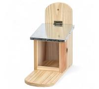 MIJOMA Mangeoire pour écureuils en bois de sapin - Résistant aux intempéries avec couvercle à charnière en métal - Gamelle en bois - Dimensions : environ 12 x 25 x 28 cm - Maison d'écureuil pour