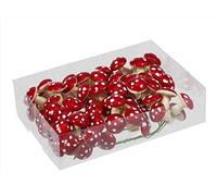 MIJOMA Mini champignons magiques sur fil pour décorations de Noël et d'automne, ingrédient de bricolage idéal pour jardin féérique et décoration de table, porte-bonheur rouge-blanc (27 mm, 72)