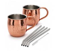 MIJOMA Moscow Mule Lot de 2 gobelets à anse aspect cuivre 500 ml avec pailles