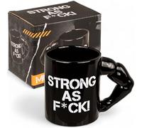 MIJOMA Mug Strong as F*CK avec poignée biceps - Tasse à café noire en grès 350 ml - Tasse humoristique pour hommes et femmes - Cadeau original