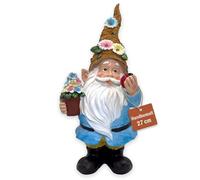 MIJOMA Nain de jardin GNOME Dwarf - Décoration de jardin - Lutin - Pierre - Bleu - 27 cm