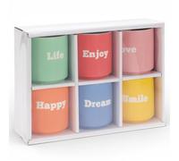 MIJOMA New Bone Tasse en porcelaine 180 ml - 6 couleurs avec mot en relief - Forme compacte pour expresso, café, thé - Coffret cadeau pour la maison et le bureau