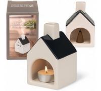 MIJOMA Petite maison d'encens et photophore en céramique lasurée, élégante en blanc avec toit noir, design tendance rencontre la chaleur, le confort de vie et les soirées confortables, environ 5 x 5 x