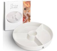 MIJOMA Plateau de service en porcelaine - Diamètre : 26 cm - Design à 4 compartiments avec creux central - Lisse émaillée et stable - Pour tapas, collations et soirées de fête