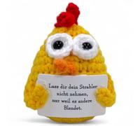 MIJOMA Porte-bonheur Positive Friends - Figurines au crochet faites à la main avec des messages motivants, idéal comme petit cadeau (poulet - Ne vous laissez pas prendre vos rayons)