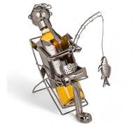 MIJOMA Porte-bouteille de Vin en Métal - Pêcheur - Support Unique - Environ 26 x 21 cm - Parfait pour les Pêcheurs et Amateurs de Vin
