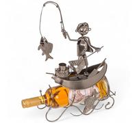 MIJOMA Porte-bouteille en métal pour pêcheur - Porte-vin en fer - Porte-bouteille de vin avec figurine de poisson - Porte-bouteille de vin pour hommes et pêcheurs - 25 x 12 x 27 cm