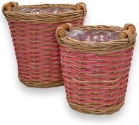 MIJOMA Set de 2 pots en rotin, marron et rose, universel