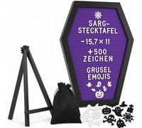 MIJOMA Tableau de lettres avec plus de 500 caractères, émojis effrayants et support en bois - 40 x 28,5 cm - Tableau lettrage gothique - Décoration d'Halloween - Cadeau d'Halloween effrayant - Violet