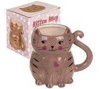 MIJOMA Tasse à café chat 365 ml en faïence - Tasse à café - Tasse à café - Tasse en céramique pour les amoureux des chats (gris)