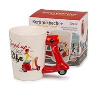 MIJOMA Tasse à café élégante avec poignée de scooter - « Speed up your Life » - Tasse à thé créative en céramique - Capacité de 300 ml - Parfait pour les boissons chaudes