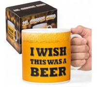 MIJOMA Tasse à café XL « I Wish This Was A Beer » en grès - Grande tasse 13 x 11 cm - Environ 850 ml - Tasse amusante pour le bureau et la maison