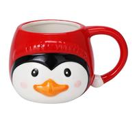 MIJOMA Tasse de Noël - 370 ml - En dolomite - Design festif 3D - Avec anse rouge - Tasse de Noël pour cacao et café (pingouin)
