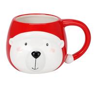 MIJOMA Tasse de Noël - 370 ml - En dolomite - Tasse au design 3D festif avec anse rouge - Tasse de Noël pour cacao et café (ours polaire)