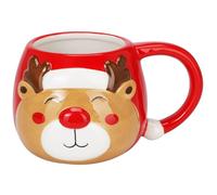 MIJOMA Tasse de Noël - 370 ml - En dolomite - Tasse au design 3D festif avec anse rouge - Tasse de Noël pour cacao et café (renne)