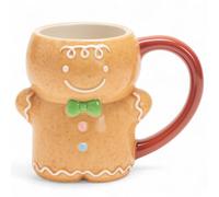 MIJOMA Tasse Pain d'épices 300 ml en Dolomite - Tasse de Noël au design 3D avec anse rouge - Tasse à cacao et à thé au look pain d'épices - Idée cadeau de Noël (garçon en pain d'épice)