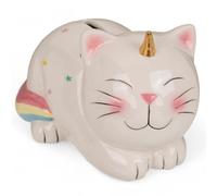 MIJOMA Tirelire en céramique avec serrure et clé, design mignon pour enfants et adultes, idéale comme emballage cadeau d'argent et pour la sécurité de l'argent (chat licorne)