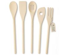 MIJOMA Ustensiles de cuisine en bois 5 pièces - 30 à 33 cm - Durables et résistants à la chaleur - Cuillère, spatule, fourchette - Cuillères de cuisine naturelles