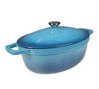 Mijoteuse en fonte, 6 L, bleue, ovale, émaillée - pour induction, gaz, four - avec relief sur le couvercle - répartition homogène de la chaleur, idéale pour mijoter