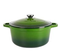 Mijoteuse en fonte, 6 L, ronde, verte, émaillée - pour induction, gaz, four - avec relief sur le couvercle - répartition homogène de la chaleur, idéale pour mijoter
