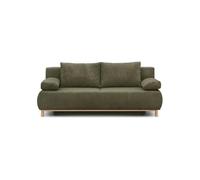 Banquette convertible 3 places MIKA - Velours côtelé vert kaki - Coffre de rangement - L 192 x H 84 x P 93 cm