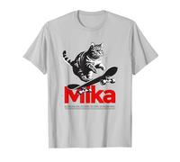 Mika - Beau nom de garçon avec Un Chat & Skateboard T-Shirt, Homme, Argent, S