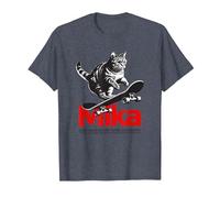 Mika - Beau nom de garçon avec Un Chat & Skateboard T-Shirt, Homme, Bleu Chiné, 6XL