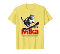 Mika - Beau nom de garçon avec Un Chat & Skateboard T-Shirt, Homme, Citron, 3XL