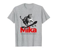 Mika - Beau nom de garçon avec Un Chat & Skateboard T-Shirt, Homme, Gris Chiné, 6XL
