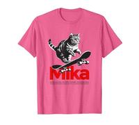 Mika - Beau nom de garçon avec Un Chat & Skateboard T-Shirt, Homme, Rose Chiné, S