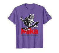 Mika - Beau nom de garçon avec Un Chat & Skateboard T-Shirt, Homme, Violet Chiné, L