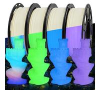 MIKA3D Lot de 4 bobines de filament PLA phosphorescent pour imprimante 3D, vert fluorescent foncé, bleu, violet, arc-en-ciel, chaque bobine 0,25 kg, 4 bobines, total 1 kg de PLA fluorescent foncé