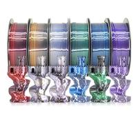 MIKA3D Lot de 6 bobines de filament PLA en soie pour imprimante 3D, changement de couleur noire en blanc/rouge/orange/bleu/violet/vert, chaque bobine de 250 g, total de 1,5 kg de 250 g