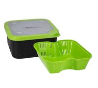 MIKADO WITH STRAINER Boîte à appâts pour pellets, avec tamis à granulés météo 17 x 17 x 8,5 cm