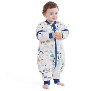 MIKAFEN Gigoteuse pour Bébé avec Pieds, Manches Amovibles et Chaussettes - Gigoteuse Tog 3.5-100% Coton - Turbulette Hiver pour Bébé, Fille Garçon-Pingouin Bleu (4-5 Ans)