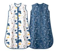 MIKAFEN Lot de 2 Gigoteuses d'Été Bébé 0,5 Tog, Bleu 90 cm 14-24 Mois | 100% Coton,ModèLe Sans Manches à Jambes SéParéEs, Permet De Marcher Et Ramper Librement, Fermeture éClair Double Sens,