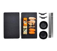 mikamax Ensemble à sushi pour 2 personnes, noir, avec 2 baguettes, 2 bols à sauce soja et 2 plateaux de service
