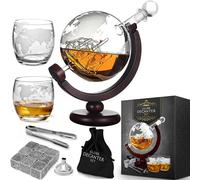 MikaMax - Ensemble de carafe à décanter Globe - Ensemble de carafe à whisky - Set à whisky fabriqué à la main - Comprend 2 verres à whisky - 850 ml - Transparent - Ensemble carafe à décanter en verre