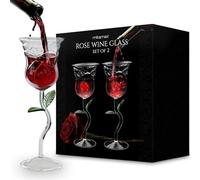 MikaMax Lot de 2 verres à vin en forme de rose - Design créatif et esthétique - 200 ml - Verre à vin rouge - Verre à cocktail - Verre à jus - Pour la maison, le bar, le mariage - Rose - Jolis verres à