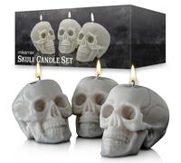 MikaMax Skull Candle Lot de 3 bougies tête de mort en cire d'abeille pure, bougies pour Halloween, rituels et décoration, design gothique, bougies goutte à goutte Blanc