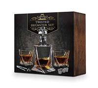 Mikamax - Twisted Decanter Set - Coffret Décanteur Et Verre À Whisky - 2 Verres - 9 Pierres À Whisky - Boîte Cadeau En Bois