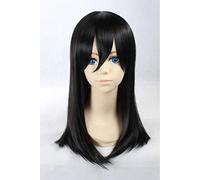 Mikasa.Ackerman 50 cm noir demi-longue droite synthétique Cosplay Anime perruque + casquette de perruque noir
