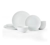 Mikasa Chalk Service de table 12 pièces en porcelaine, vaisselle blanche pour 4 à 4 assiettes plates, 4 assiettes latérales et 4 bols à céréales - Emballage cadeau